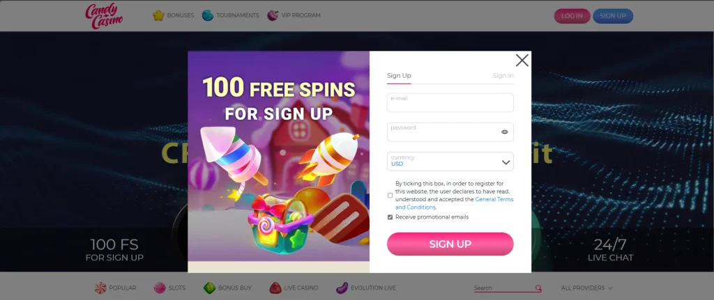 キャンディカジノ（candycasino）アカウント情報登録画面