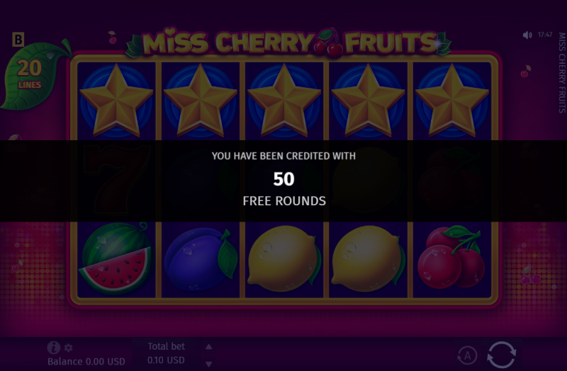 カジノギャラクシー｜入金不要ボーナスの対象ゲーム「Miss cherry fruits」