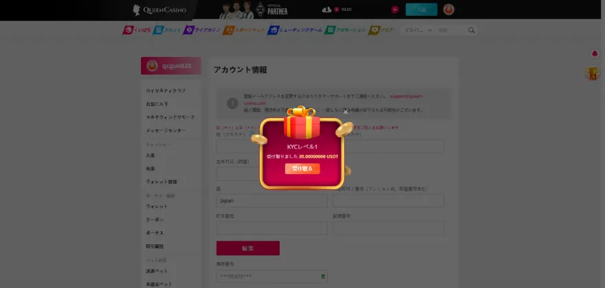 新クイーンカジノKYCレベル1